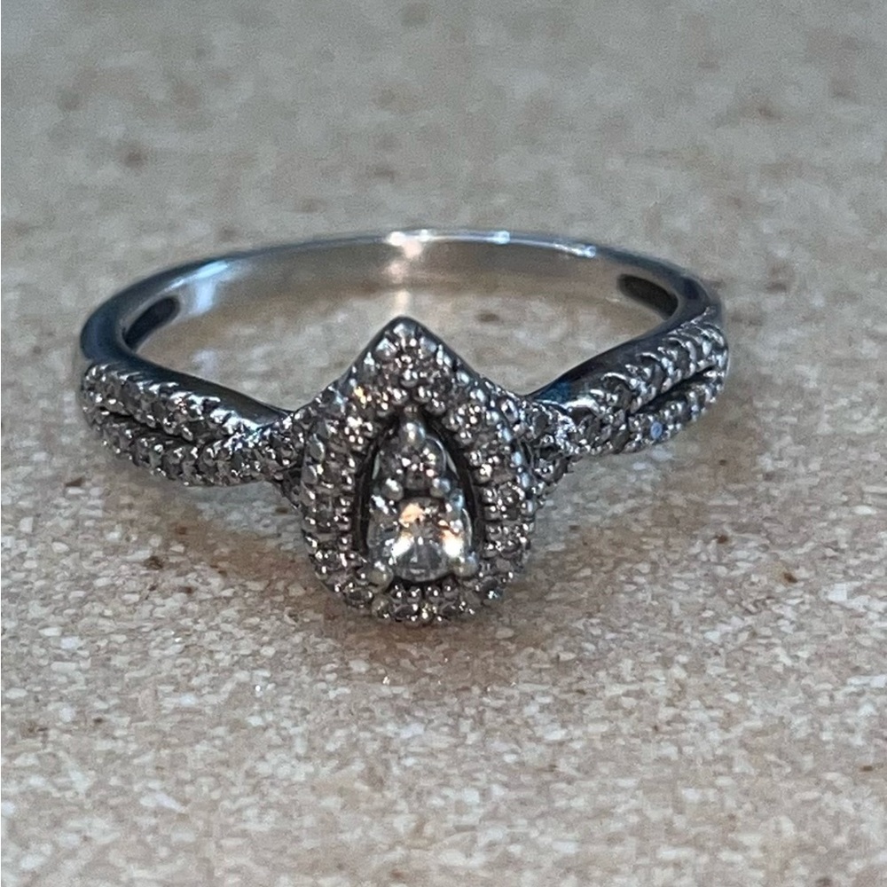 Sophisticated Silver Pear Halo Ring